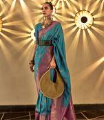 Blue woven silk blend saree with blouse