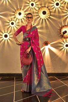  rani pink woven silk blend saree with blouse