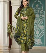 Green printed cotton long-kurtis