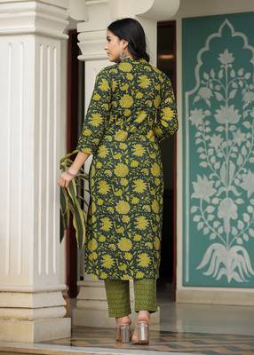 Green printed cotton long-kurtis 2