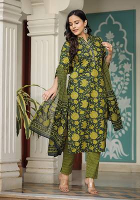 Green printed cotton long-kurtis 3