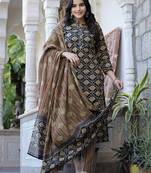 Blue printed cotton long-kurtis