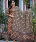 Maroon printed cotton long-kurtis