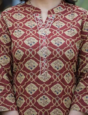 Maroon printed cotton long-kurtis 5