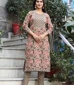Green printed cotton long-kurtis