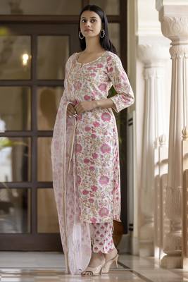 Pink embroidered cotton long-kurtis 1