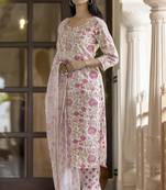 Pink embroidered cotton long-kurtis