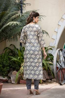 Grey embroidered silk long-kurtis 2