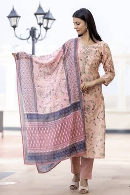 Peach embroidered silk long-kurtis 1