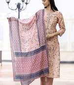Peach embroidered silk long-kurtis