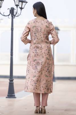 Peach embroidered silk long-kurtis 2