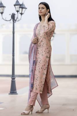 Peach embroidered silk long-kurtis 3