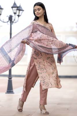 Peach embroidered silk long-kurtis 4