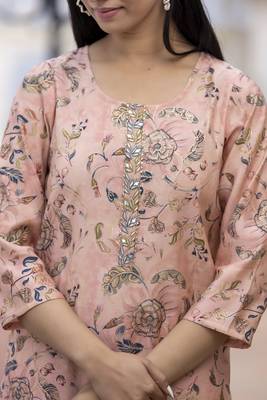Peach embroidered silk long-kurtis 5