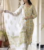 Yellow embroidered cotton long-kurtis