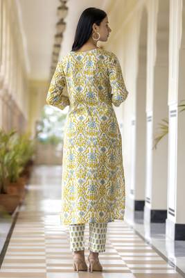 Yellow embroidered cotton long-kurtis 2