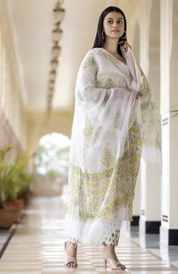 Yellow embroidered cotton long-kurtis 3