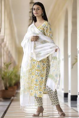 Yellow embroidered cotton long-kurtis 4