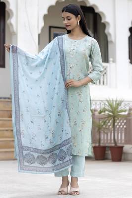 Blue printed silk long-kurtis 1