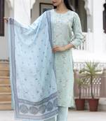 Blue printed silk long-kurtis