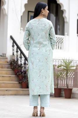 Blue printed silk long-kurtis 2