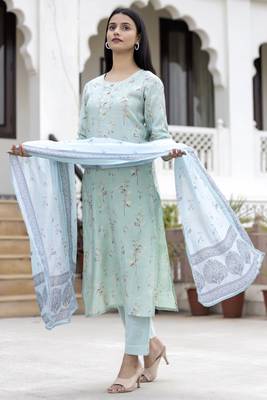 Blue printed silk long-kurtis 3