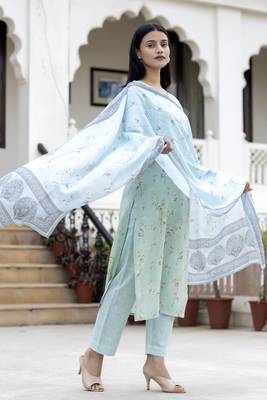 Blue printed silk long-kurtis 4