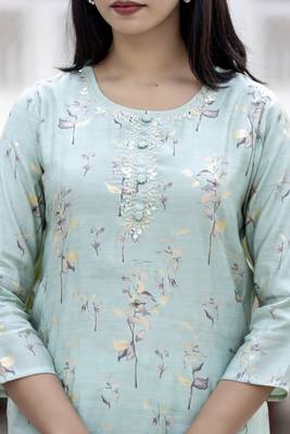 Blue printed silk long-kurtis 5