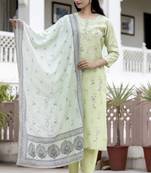 Green printed silk long-kurtis