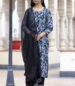 Black printed cotton long-kurtis