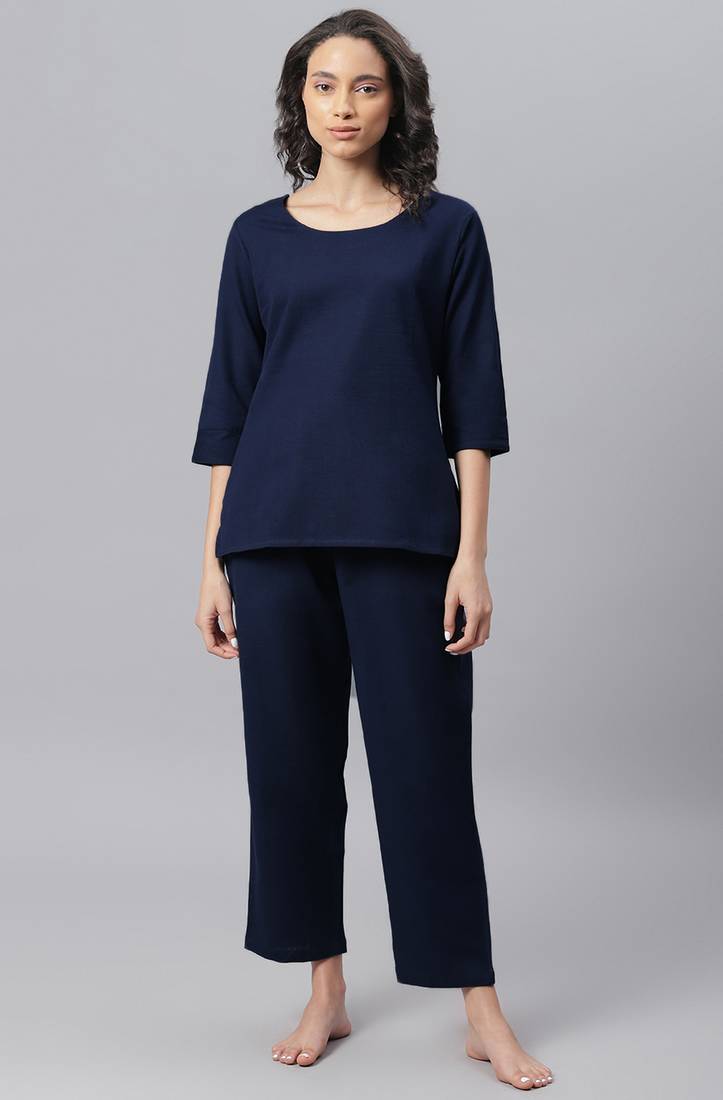 Navy-blue plain cotton salwar