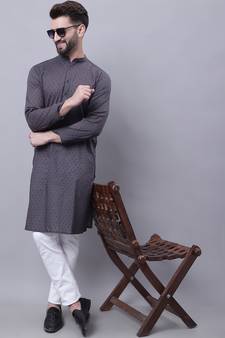 Grey plain pure cotton men-kurtas