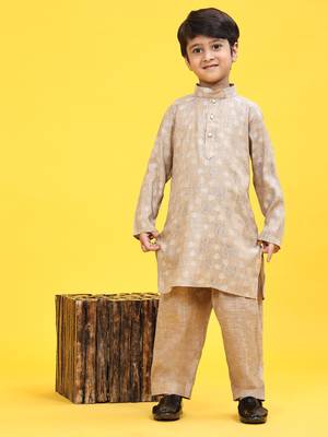 Brown woven cotton boys-kurta-pyjama 1