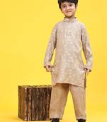 Brown woven cotton boys-kurta-pyjama