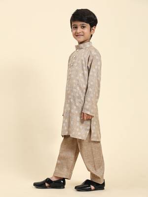 Brown woven cotton boys-kurta-pyjama 2