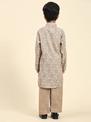 Brown woven cotton boys-kurta-pyjama 3
