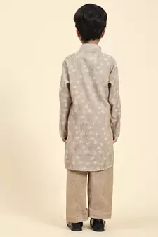 Brown woven cotton boys-kurta-pyjama