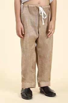 Brown woven cotton boys-kurta-pyjama
