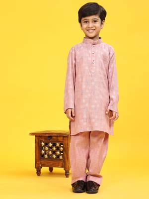 Pink woven cotton boys-kurta-pyjama 1