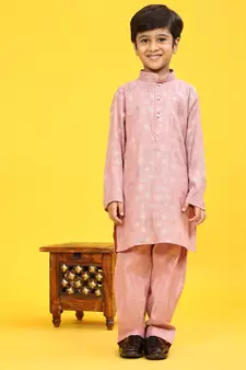 Pink woven cotton boys-kurta-pyjama