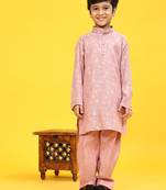 Pink woven cotton boys-kurta-pyjama