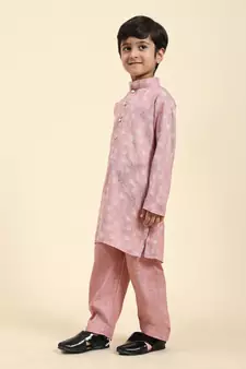 Pink woven cotton boys-kurta-pyjama