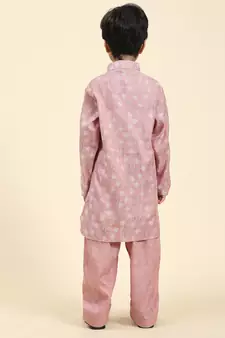 Pink woven cotton boys-kurta-pyjama