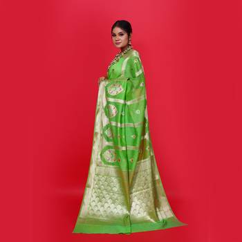 Green woven georgette saree with blouse 2