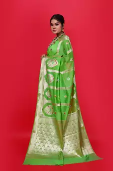 Green woven georgette saree with blouse