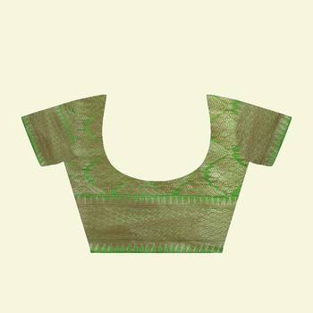 Green woven georgette saree with blouse 4