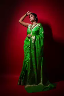 Green woven georgette saree with blouse