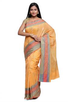 Orange woven art silk saree with blouse