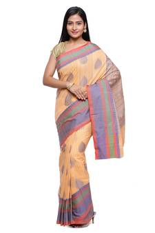 Beige woven art silk saree with blouse