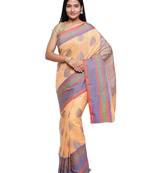 Beige woven art silk saree with blouse